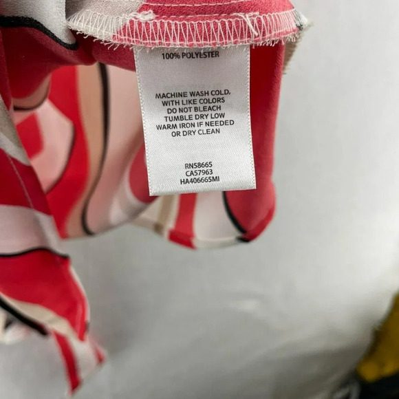 Halogen Wrap Blouse Women's Sz XS Coral Red White Striped Puff Sleeves Sheer - Picture 9 of 9